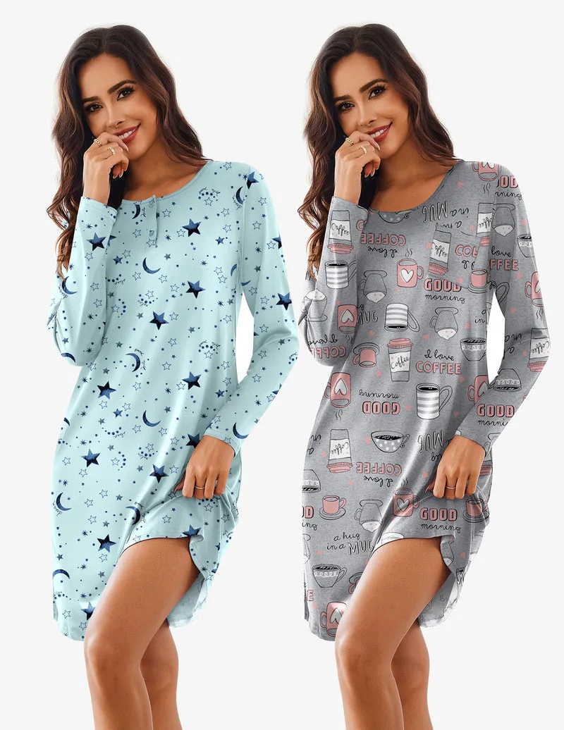 Comfy Soft 2 PCS Sleepshirt Dress (US Only) sold by Ekouaer product image thumbnail 2