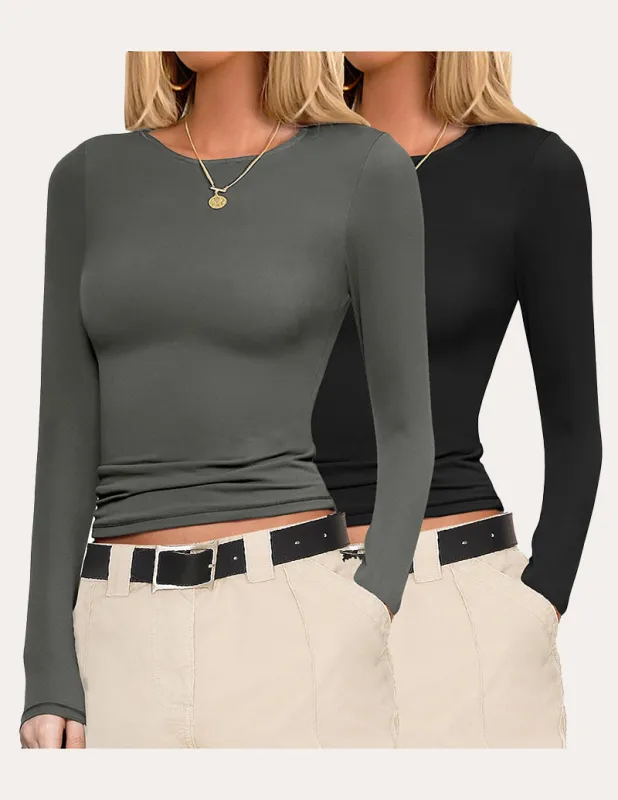 Basic Slim Fit Stretchy Two Pcs Tops (US Only) sold by Ekouaer