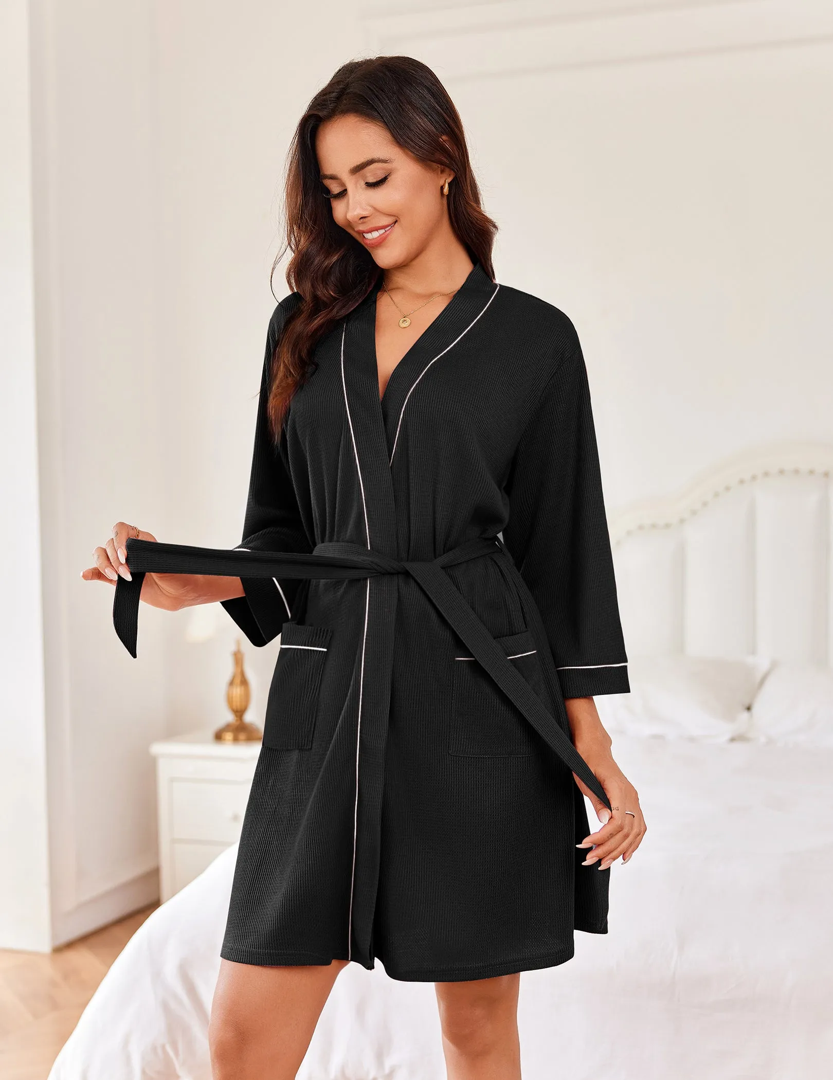 Soft Knee Length Waffle Robes (US Only) sold by Ekouaer product image thumbnail 3