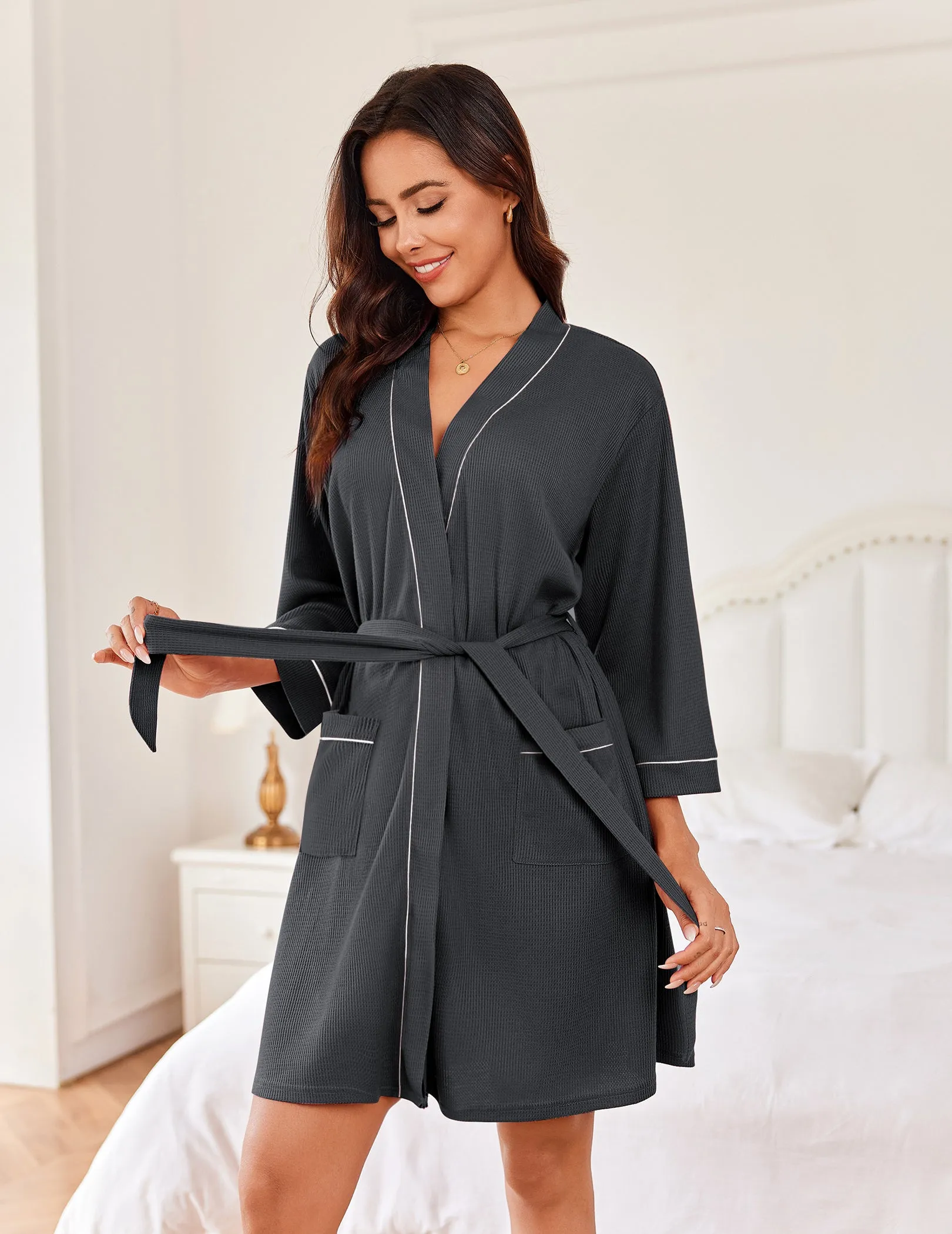 Soft Knee Length Waffle Robes (US Only) sold by Ekouaer product image thumbnail 5