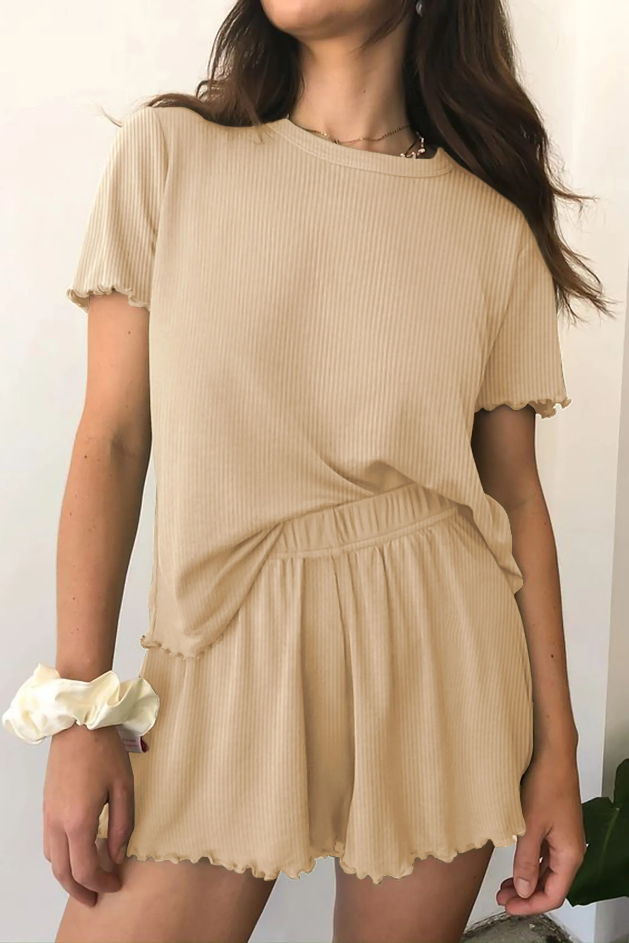 Casual 2-Piece Ribbed Knit Pajamas Set (US Only) sold by Ekouaer product image thumbnail 4