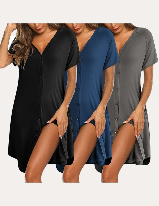 3 Pack Button Down Pajama Dress (US Only) sold by Ekouaer