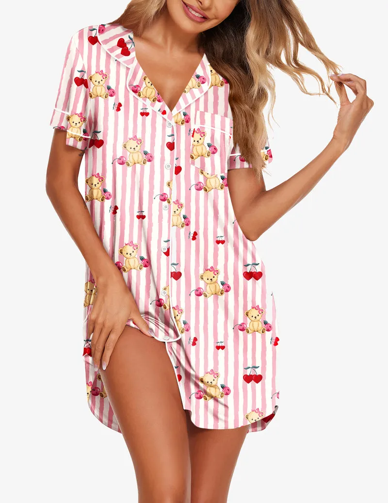 Teddy Classic Satin Notch Collar Nightshirt (US Only) sold by Ekouaer product image thumbnail 4
