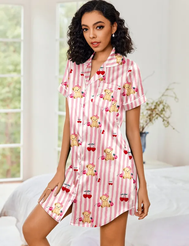 Teddy Classic Satin Notch Collar Nightshirt (US Only) made by Ekouaer