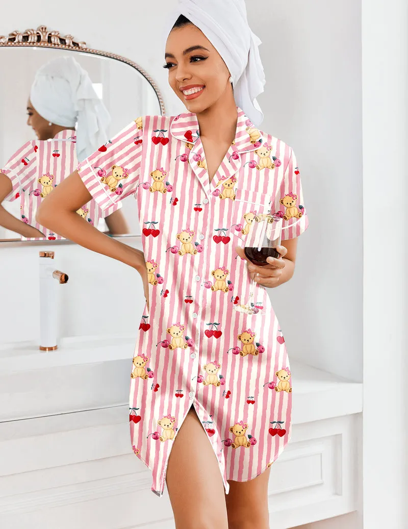Teddy Classic Satin Notch Collar Nightshirt (US Only) sold by Ekouaer product image thumbnail 3