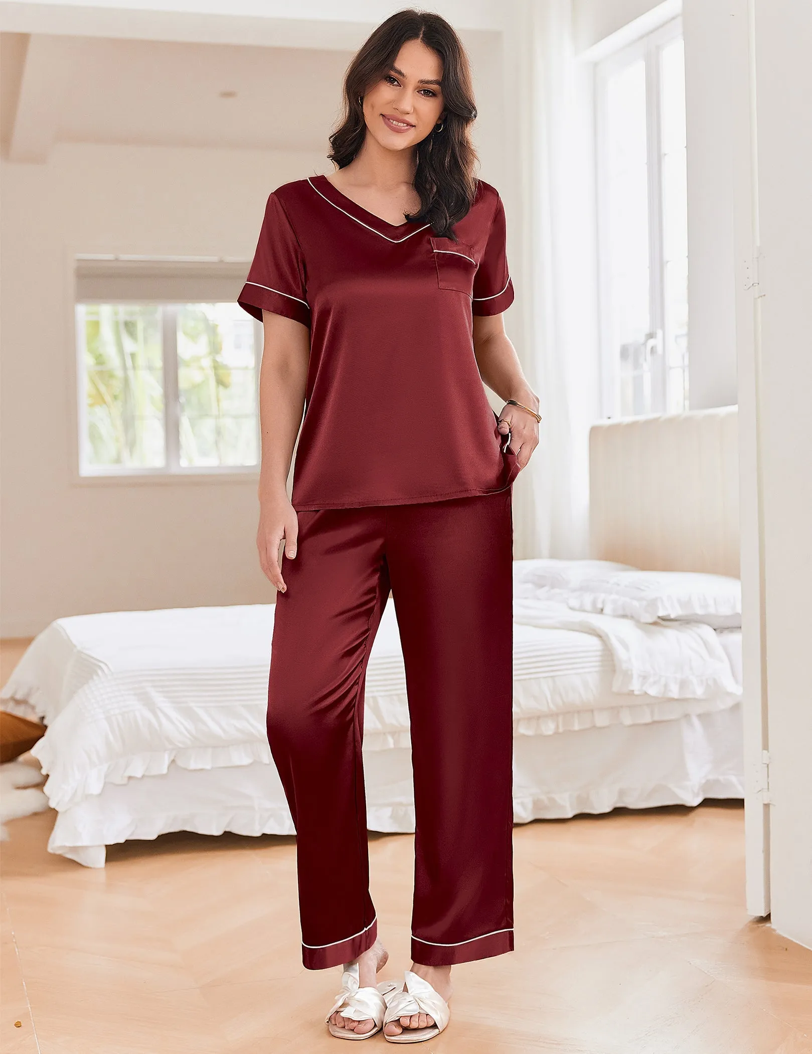 Lightweight Silk Satin Pajamas Set (US Only) sold by Ekouaer product image thumbnail 4