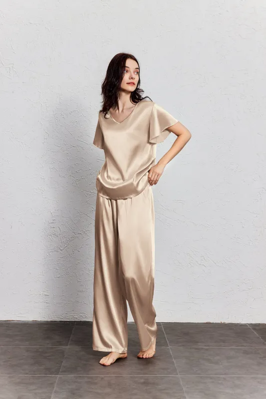 Silk Satin Ruffle Sleeve Pajama Sets (US Only) sold by Ekouaer