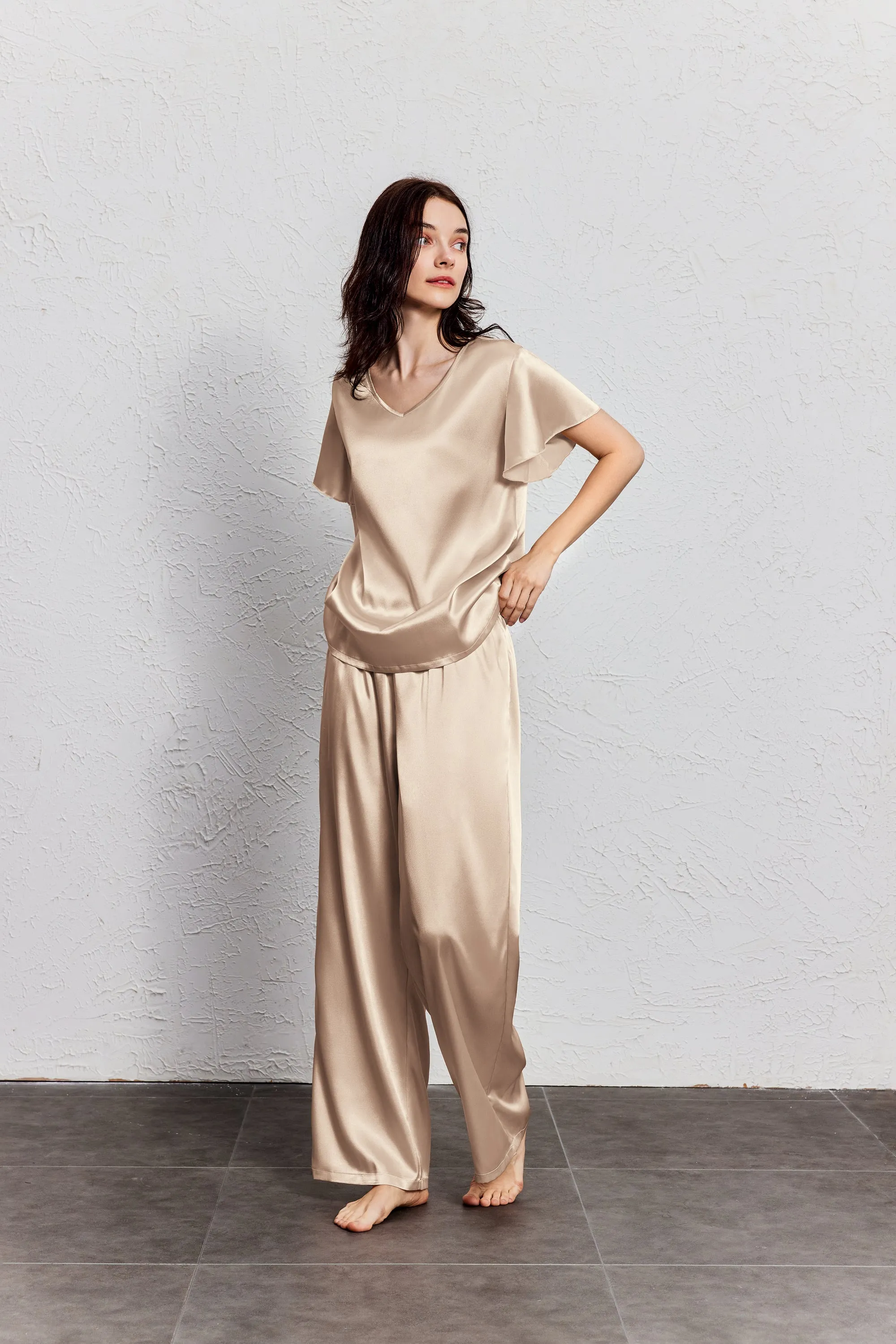 Silk Satin Ruffle Sleeve Pajama Sets (US Only) sold by Ekouaer