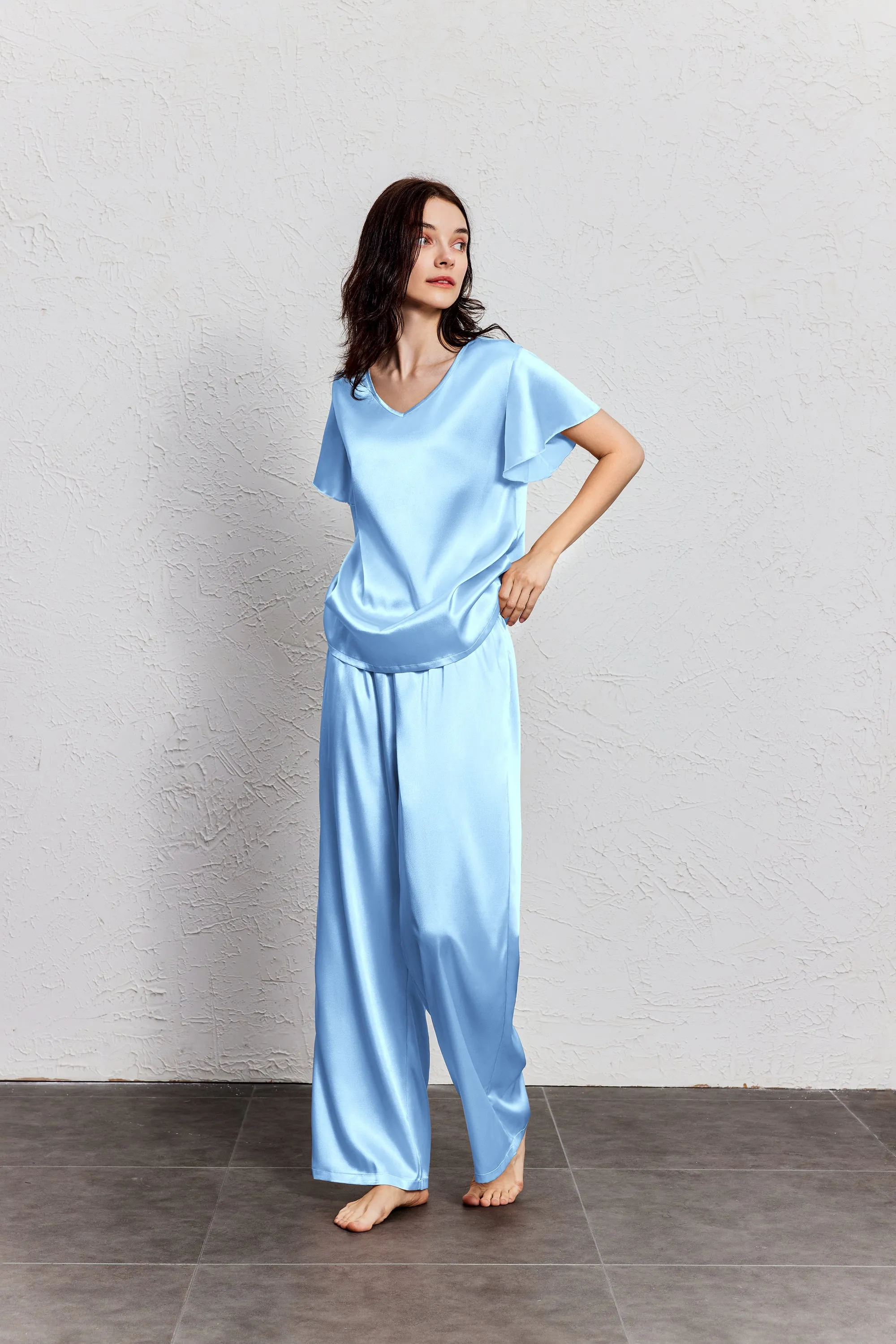 Silk Satin Ruffle Sleeve Pajama Sets (US Only) sold by Ekouaer product image thumbnail 3