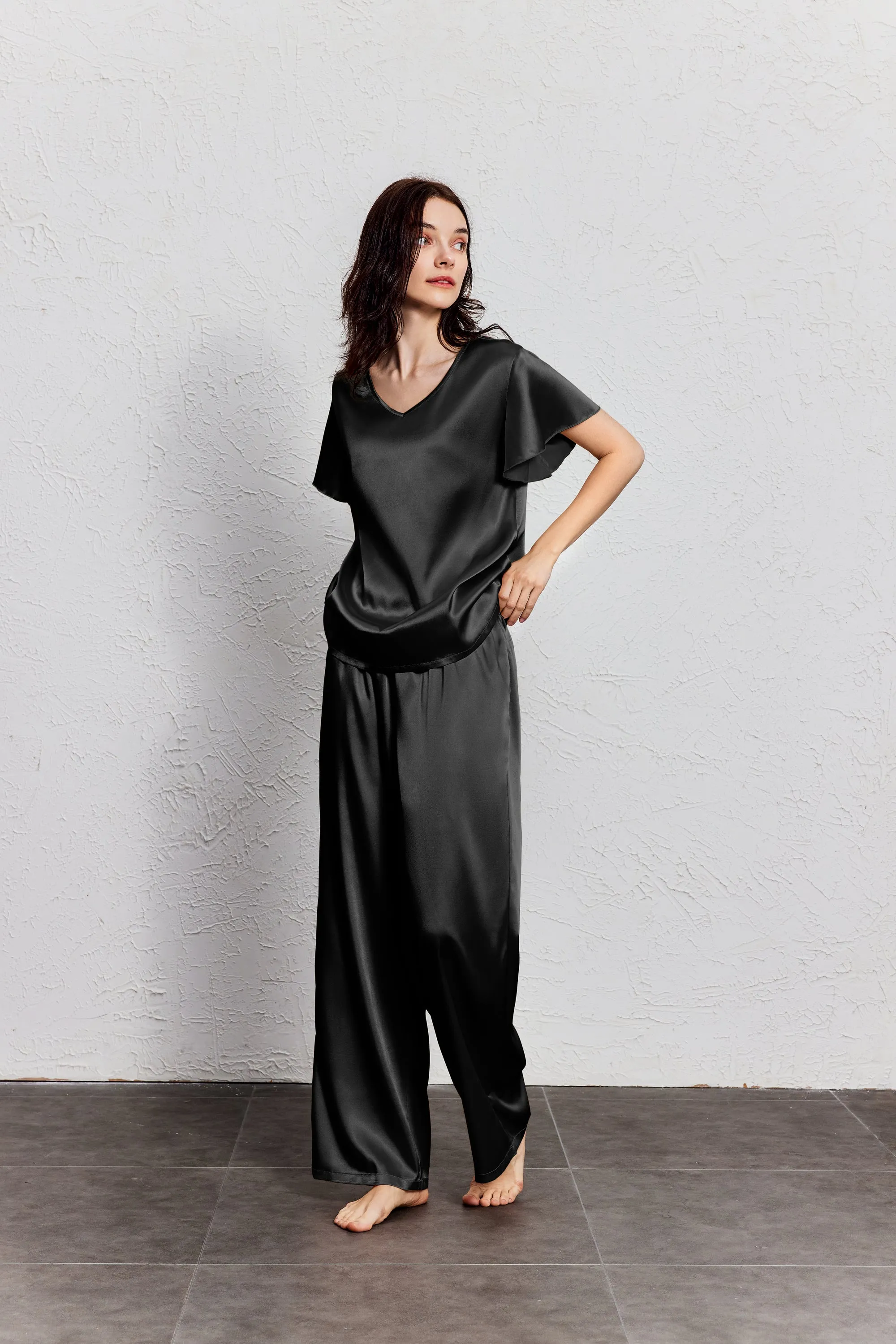 Silk Satin Ruffle Sleeve Pajama Sets (US Only) sold by Ekouaer product image thumbnail 2