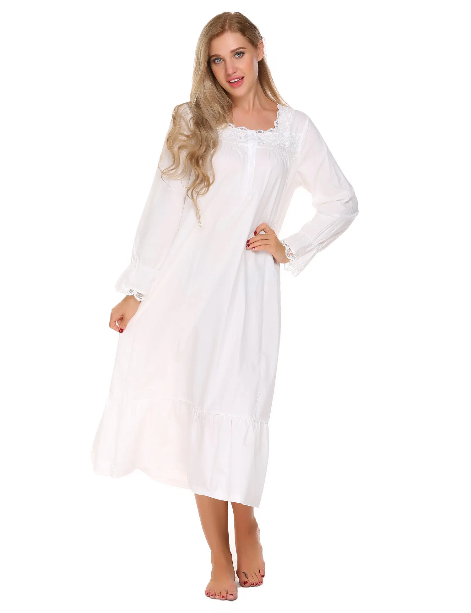 Ekouaer Victorian Lace Trim Nightdress (US Only) sold by Ekouaer product image thumbnail 4