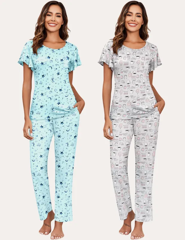 Soft 2 Pack Printed Pajama Sets (US Only) sold by Ekouaer