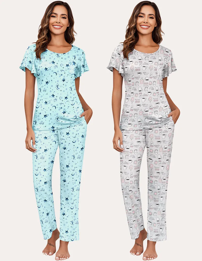Soft 2 Pack Printed Pajama Sets (US Only) sold by Ekouaer