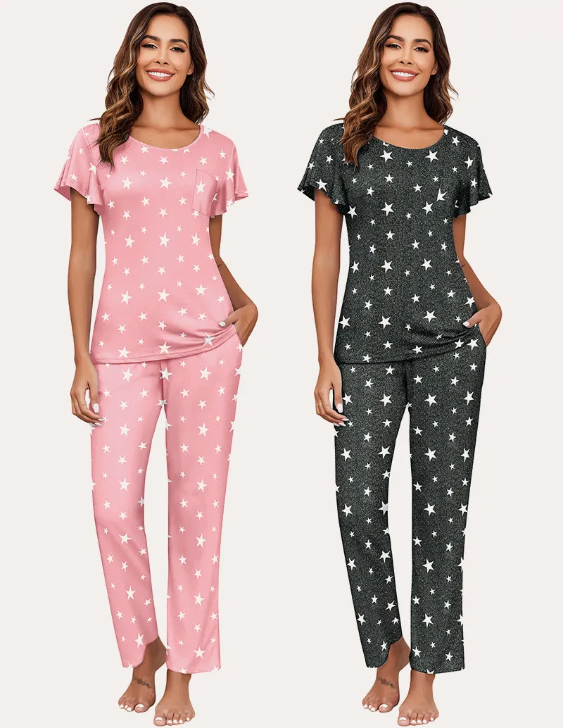 Soft 2 Pack Printed Pajama Sets (US Only) sold by Ekouaer product image thumbnail 5