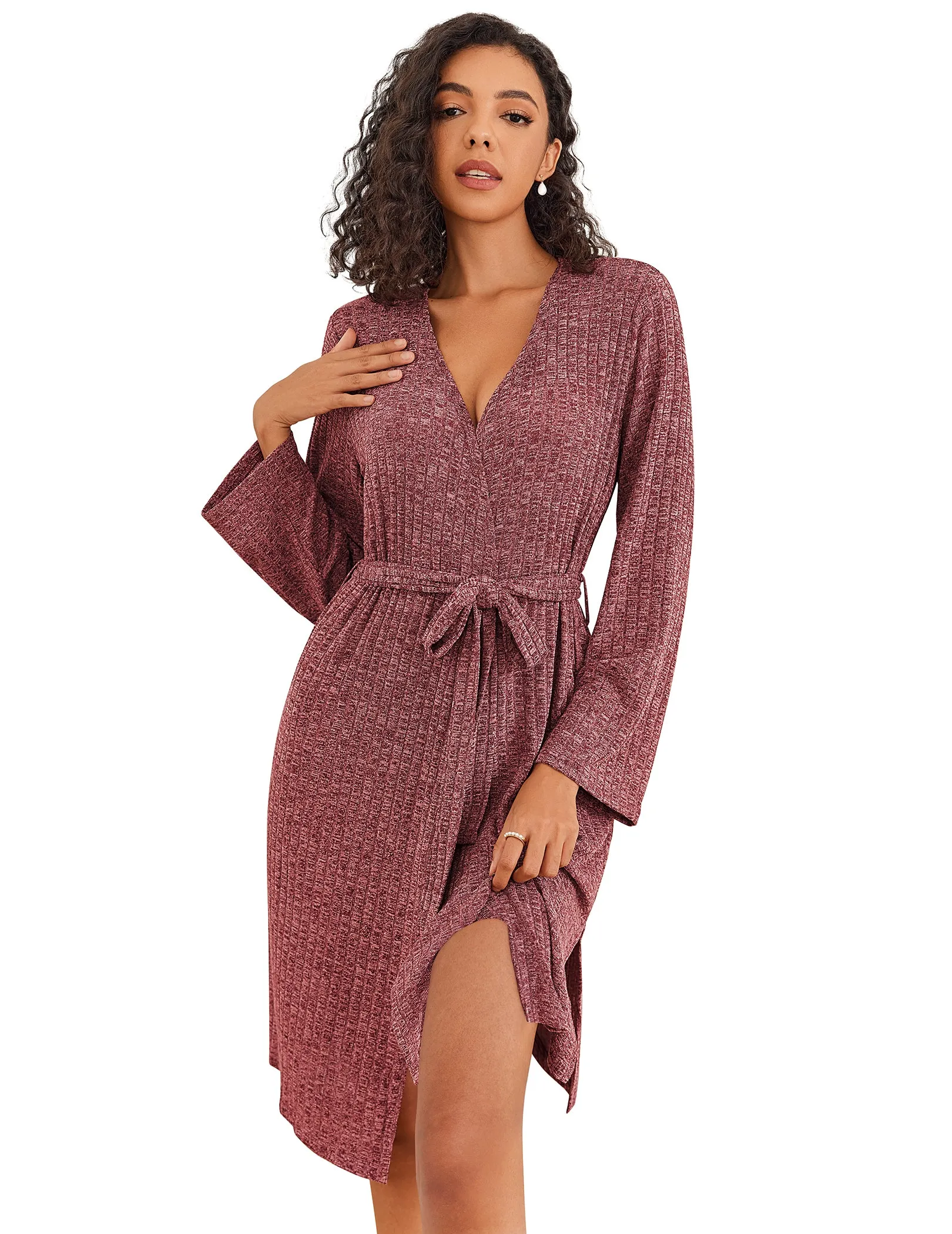 Soft Ribbed Knit Kimono Robe (US Only) sold by Ekouaer product image thumbnail 5