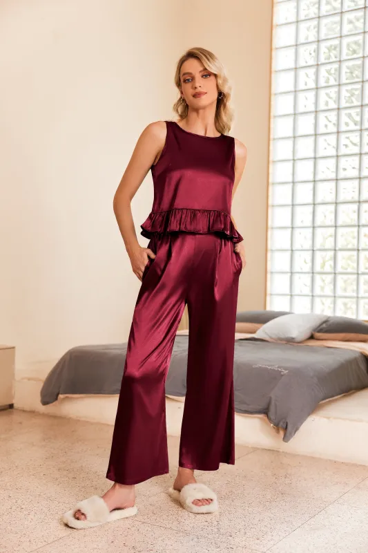 Satin Ruffle 2-Piece Pajamas Set (US Only) made by Ekouaer