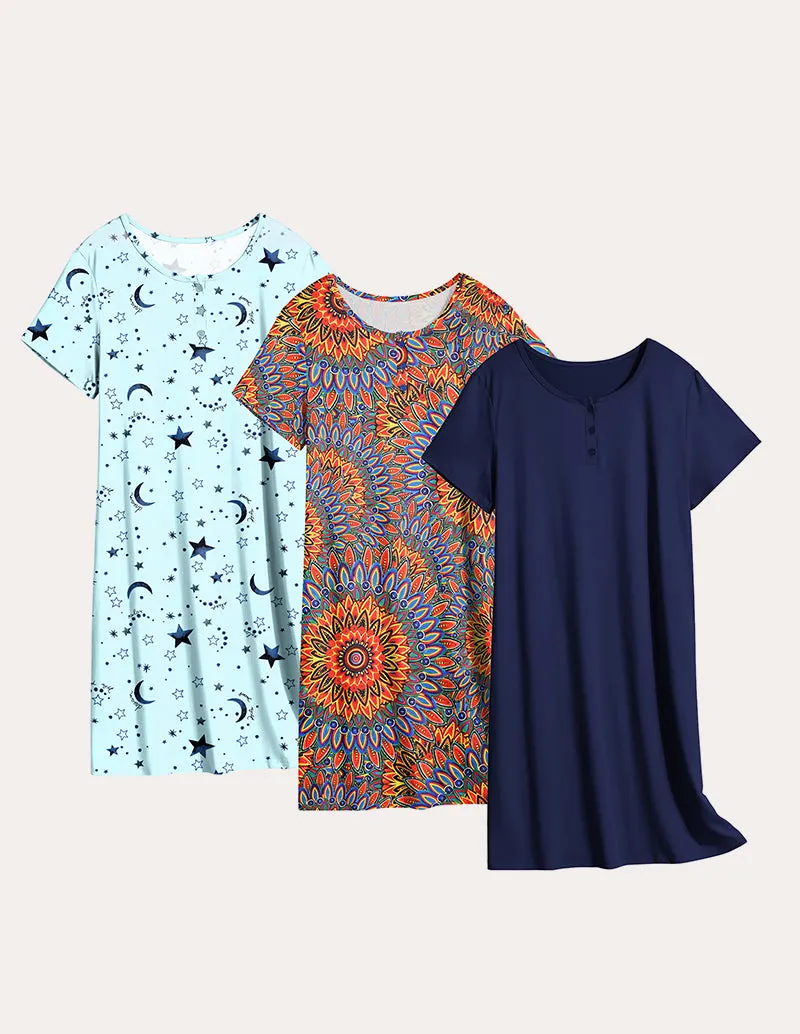 Comfy 3 Pack Short Sleeve Nightgowns (US Only) sold by Ekouaer product image thumbnail 5