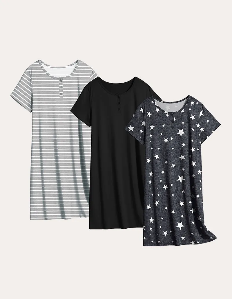 Comfy 3 Pack Short Sleeve Nightgowns (US Only) sold by Ekouaer product image thumbnail 3