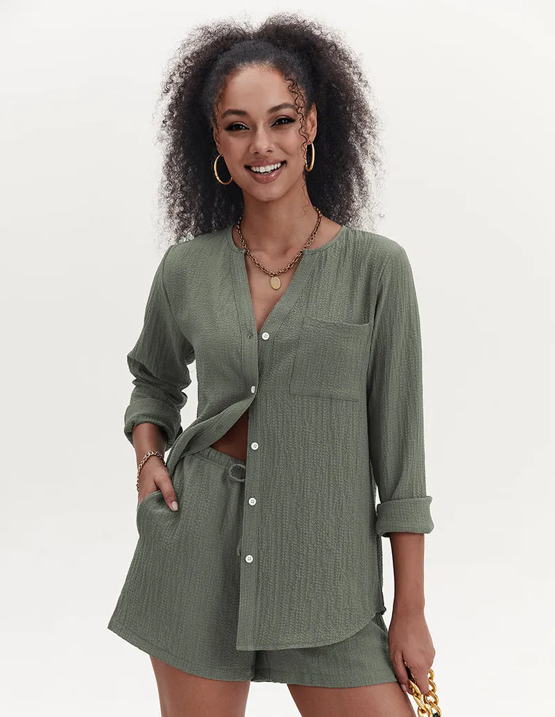 Casual Bubble Crepe 2-Piece Outfits (US Only) sold by Ekouaer product image thumbnail 3