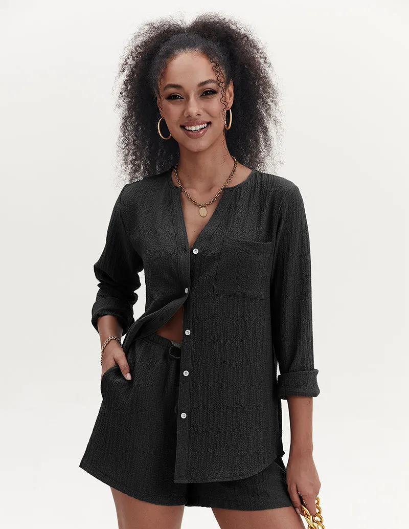Casual Bubble Crepe 2-Piece Outfits (US Only) sold by Ekouaer product image thumbnail 2
