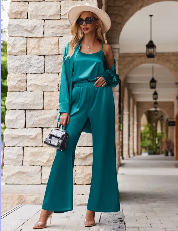 Satin Silk 3-Piece Lounge Set (US Only) sold by Ekouaer