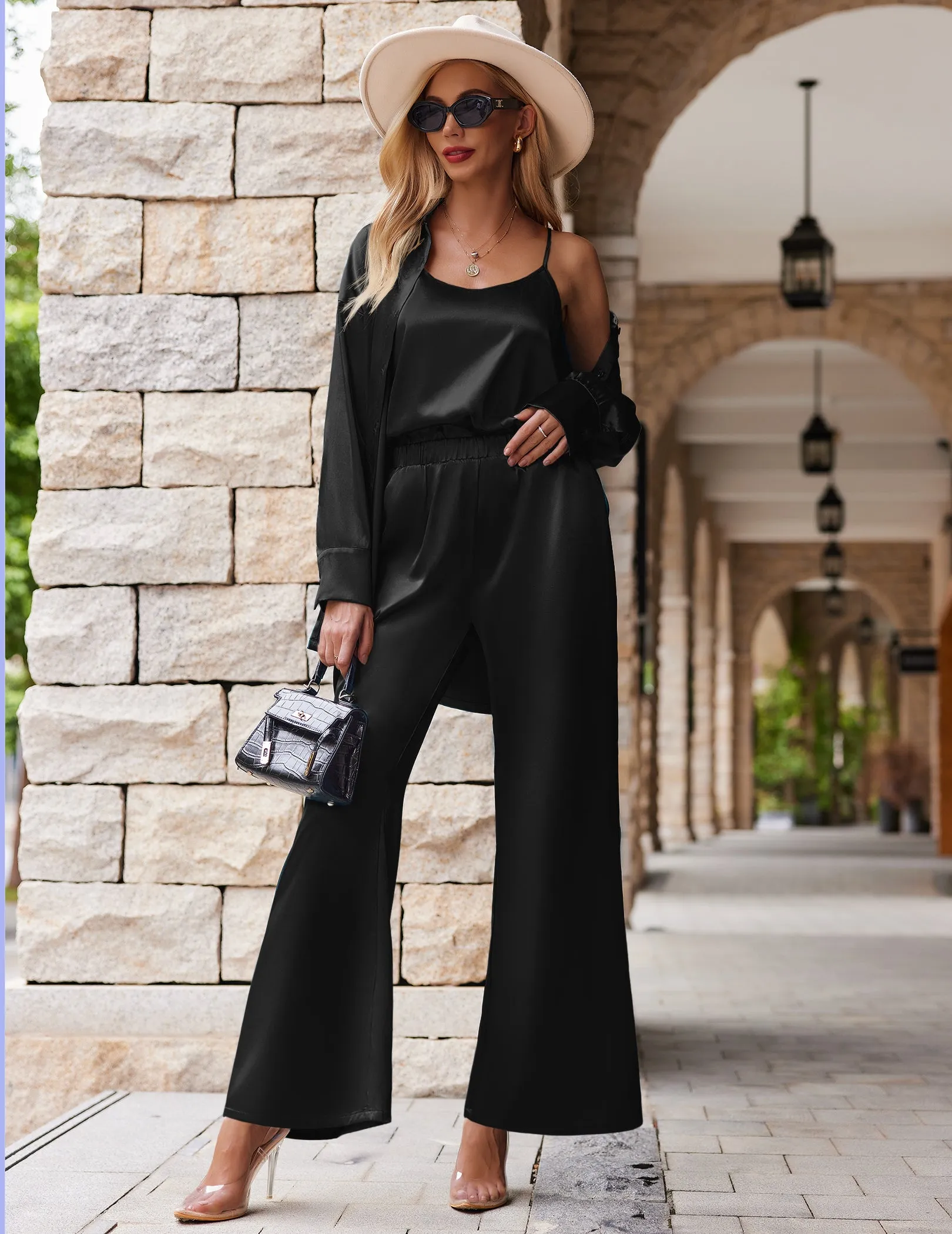 Satin Silk 3-Piece Lounge Set (US Only) sold by Ekouaer product image thumbnail 3