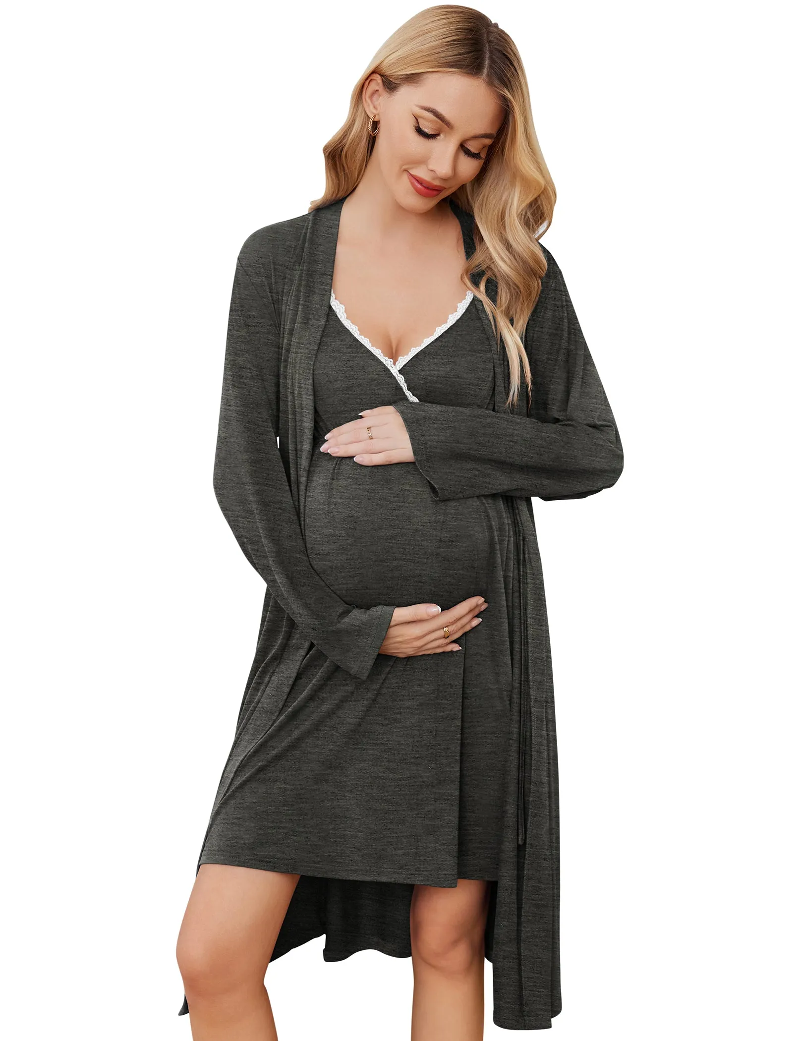 Premium Soft Nursing Gown and Robe Set (US Only) sold by Ekouaer product image thumbnail 4