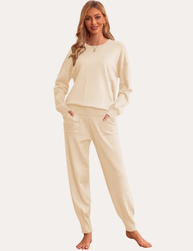 Ekouaer 2 Piece Knit Long Sleeve Pajamas Sweatsuit (US Only) sold by Ekouaer