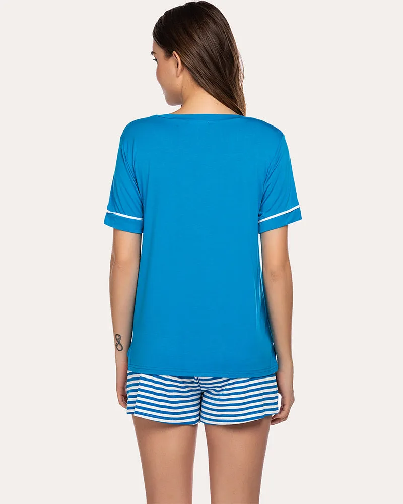 Ekouaer Striped Short Sleeve Pajama Set (US Only) sold by Ekouaer product image thumbnail 4