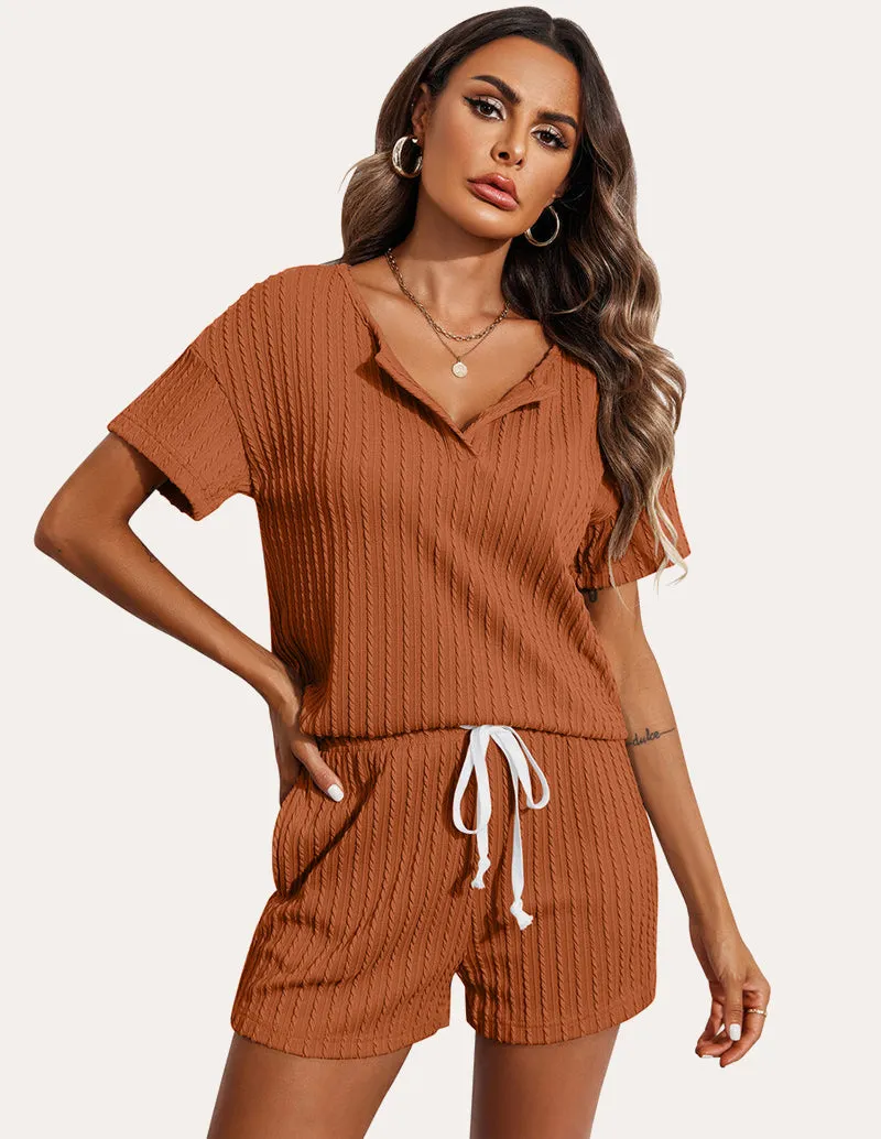 Ekouaer Ribbed Knit Short Sleeve Pajama Sets (US Only) sold by Ekouaer product image thumbnail 3