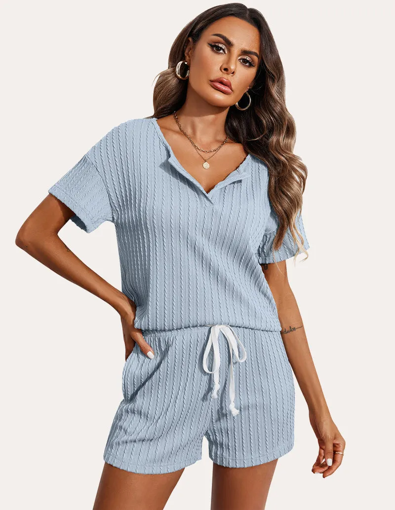 Ekouaer Ribbed Knit Short Sleeve Pajama Sets (US Only) sold by Ekouaer product image thumbnail 4