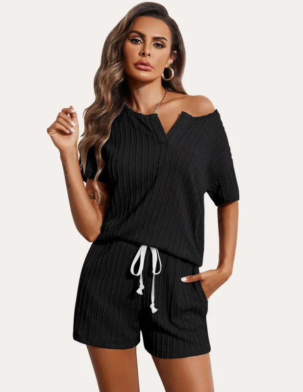 Ekouaer Ribbed Knit Short Sleeve Pajama Sets (US Only) sold by Ekouaer