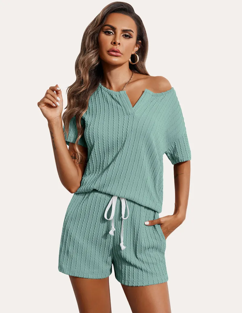 Ekouaer Ribbed Knit Short Sleeve Pajama Sets (US Only) sold by Ekouaer product image thumbnail 5