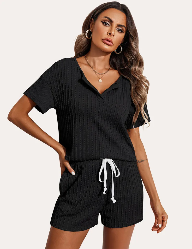 Ekouaer Ribbed Knit Short Sleeve Pajama Sets (US Only) sold by Ekouaer product image thumbnail 2