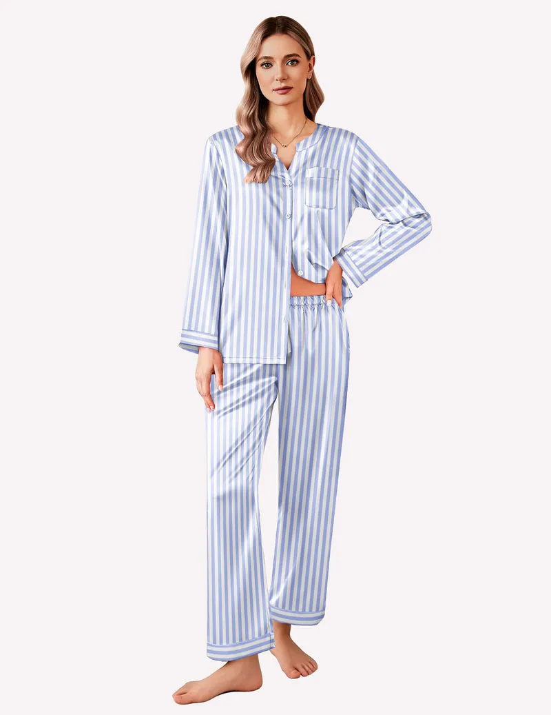 Ekouaer Satin Long Sleeve Button Down Pajamas Set (US Only) sold by Ekouaer product image thumbnail 4