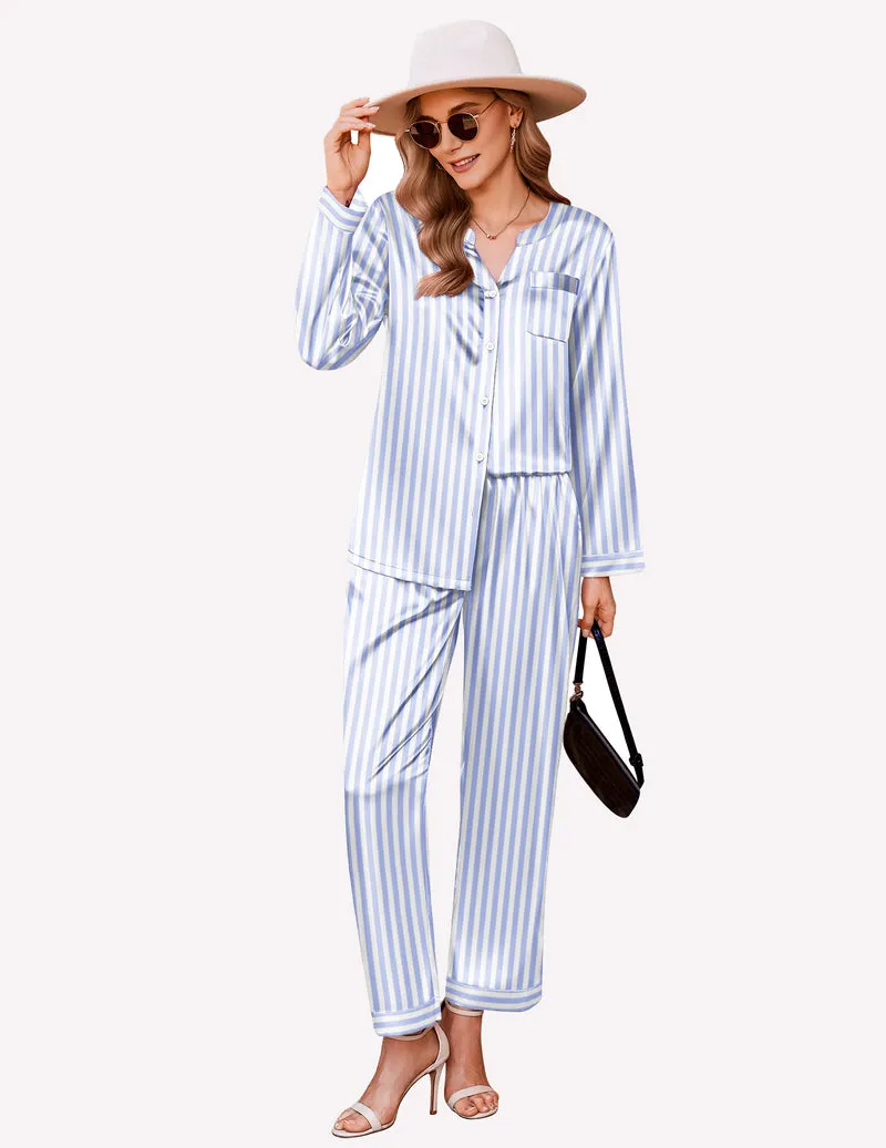 Ekouaer Satin Long Sleeve Button Down Pajamas Set (US Only) sold by Ekouaer product image thumbnail 5