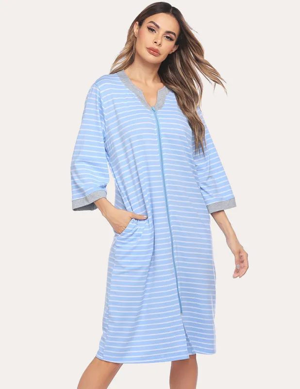 Ekouaer Zipper Robe 3/4 Sleeve Nightgowns (US Only) made by Ekouaer