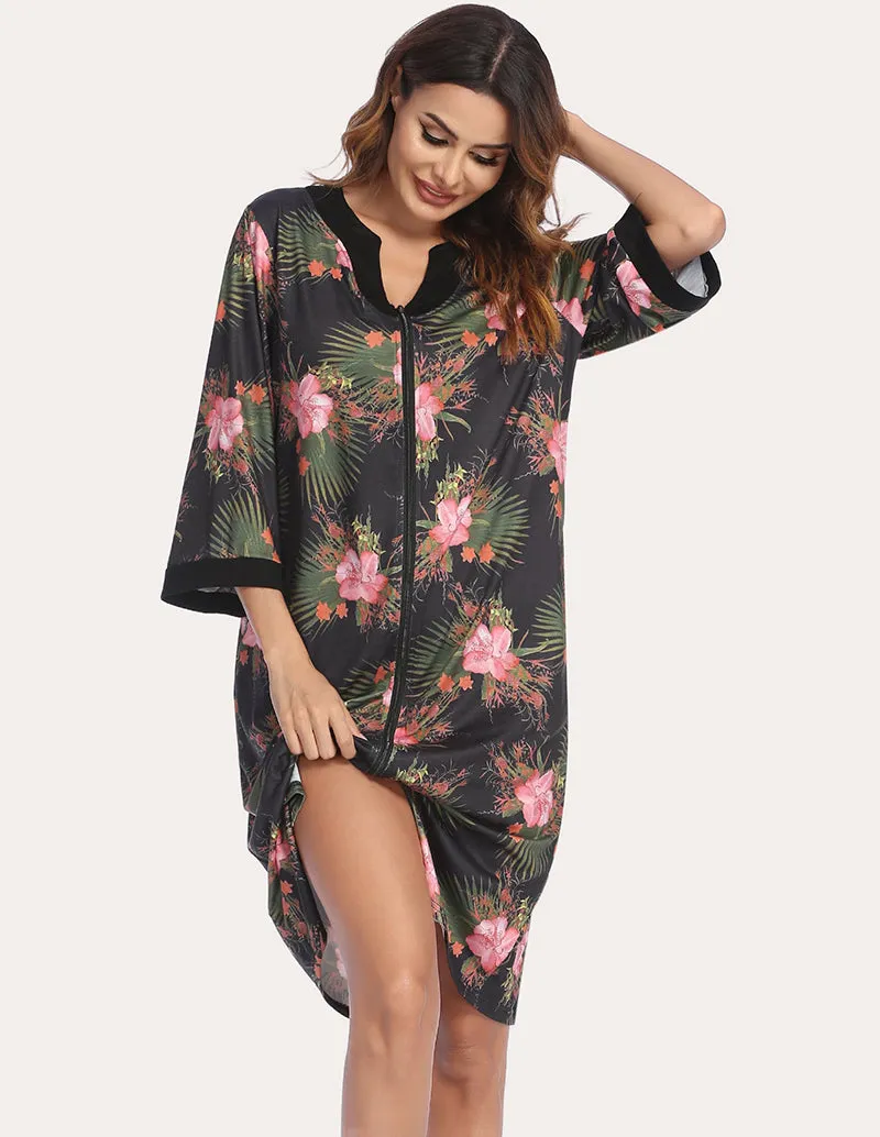 Ekouaer Zipper Robe 3/4 Sleeve Nightgowns (US Only) sold by Ekouaer product image thumbnail 2