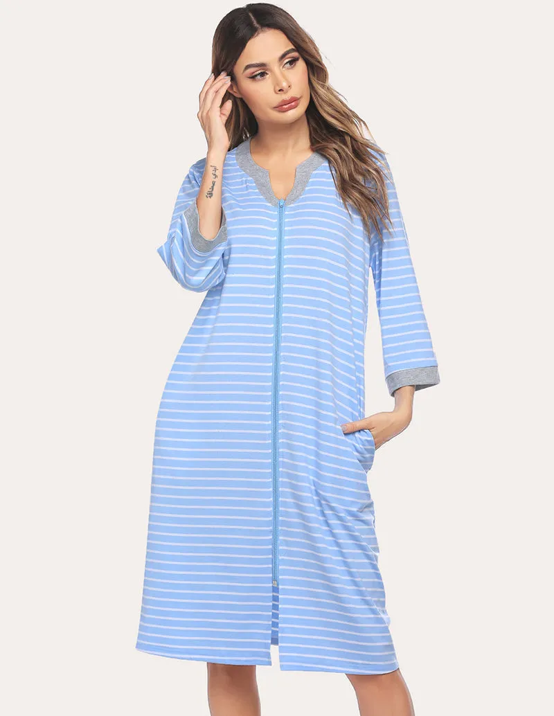 Ekouaer Zipper Robe 3/4 Sleeve Nightgowns (US Only) sold by Ekouaer product image thumbnail 4