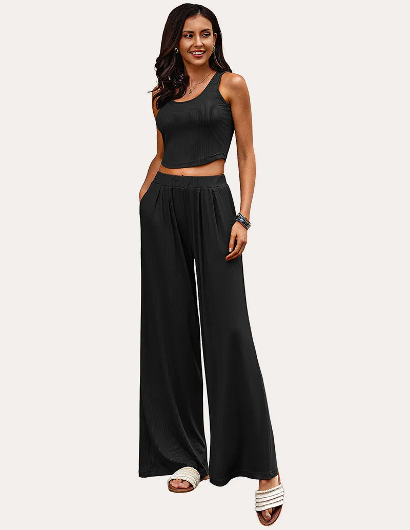 Ekouaer Lounge Ribbed Crop Top Pajama Sets (US Only) sold by Ekouaer product image thumbnail 2