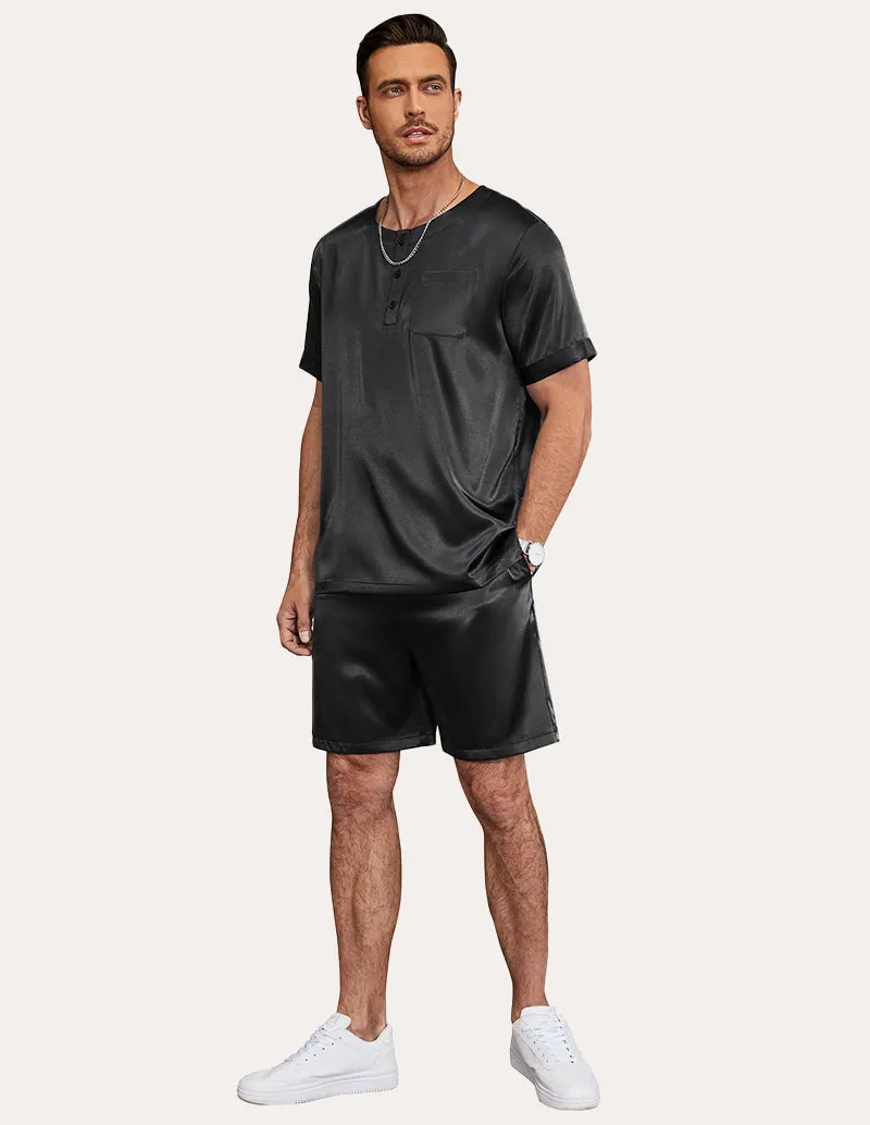 Ekouaer Men Short Sleeve Satin Pajamas Set (US Only) sold by Ekouaer product image thumbnail 4