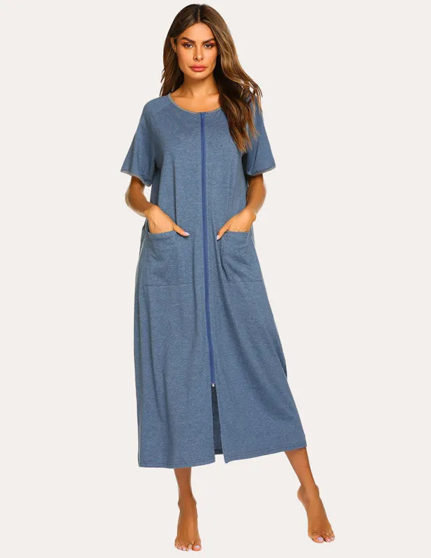 Ekouaer Short Sleeve Full Length Loungewear with Pockets (US Only) made by Ekouaer