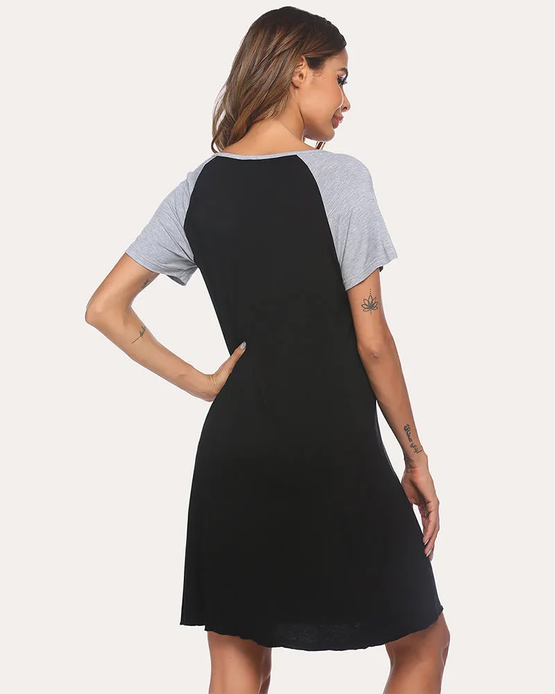 Ekouear Casual O Neck Short Sleeve Loose Comfort Nightdress (US Only) sold by Ekouaer product image thumbnail 2