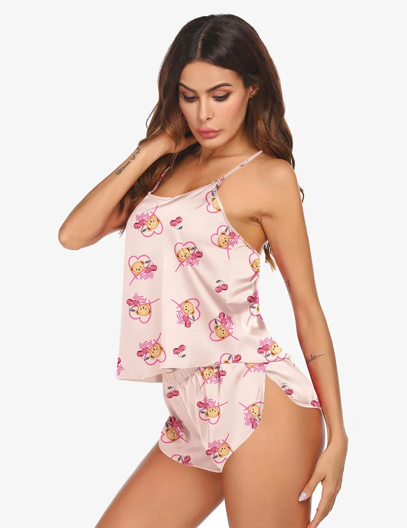 Teddy Teddy Satin Sleeveless Camis Top Shorts Set (US Only) sold by Ekouaer product image thumbnail 3