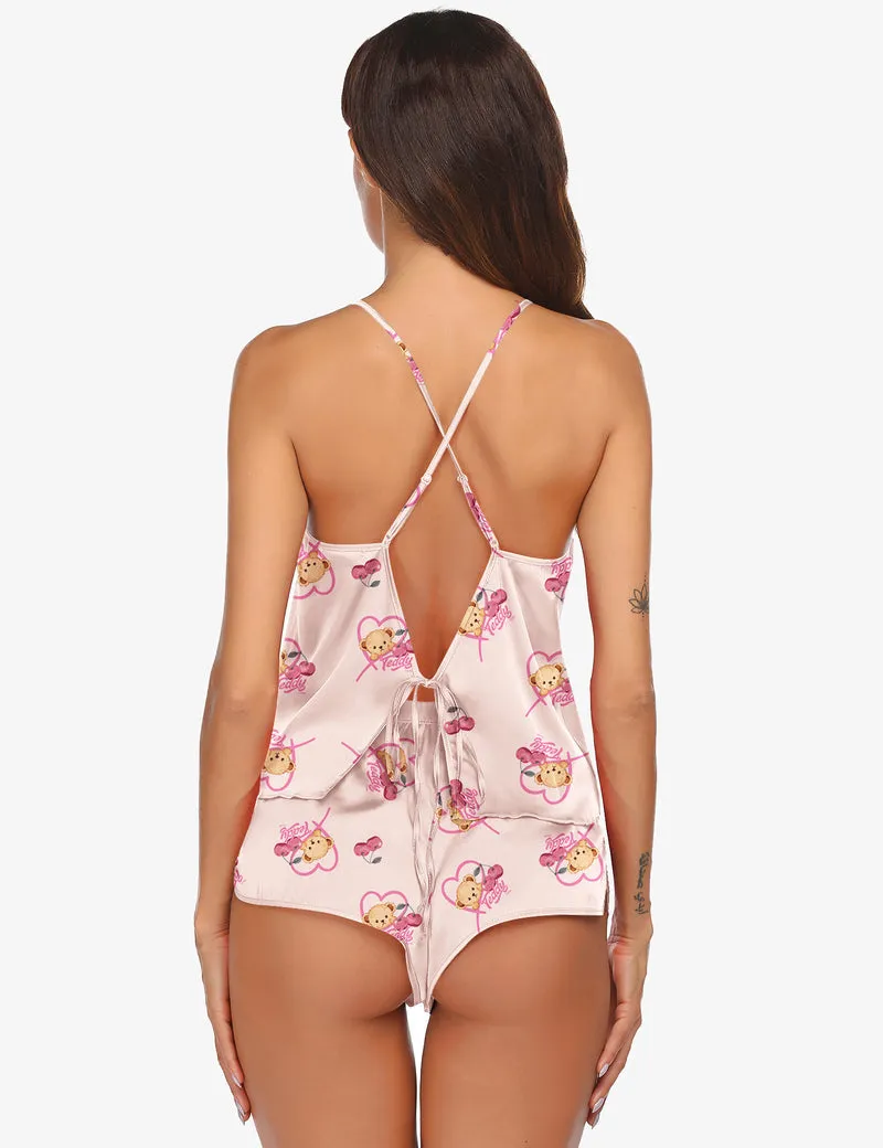 Teddy Teddy Satin Sleeveless Camis Top Shorts Set (US Only) sold by Ekouaer product image thumbnail 4