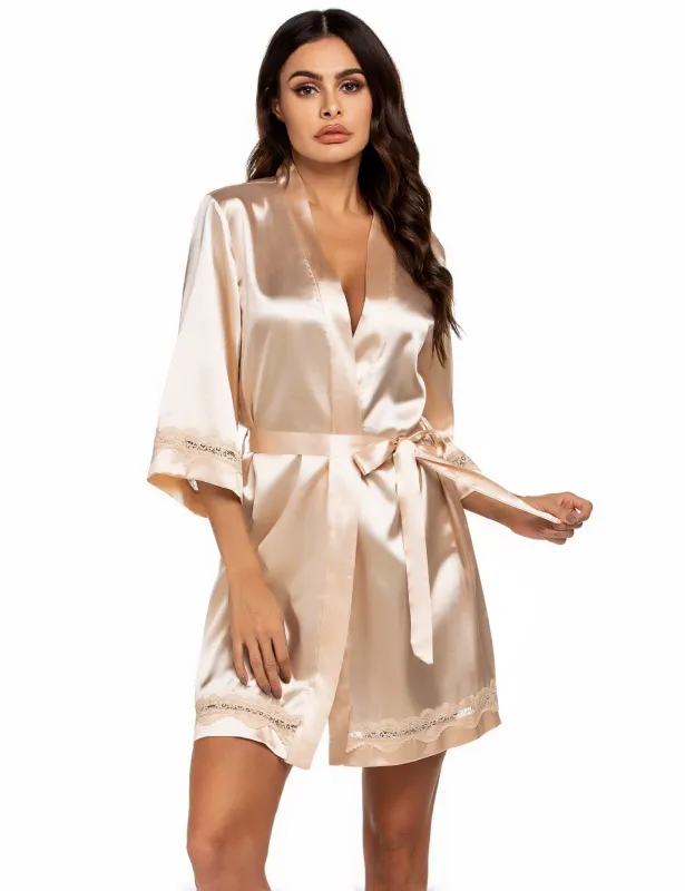 Ekouaer 3/4 Sleeve Lace-Trim Satin Robe (US Only) made by Ekouaer