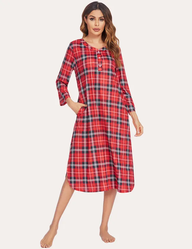 Ekouaer Flannel Plaid Nightgown (US Only) sold by Ekouaer