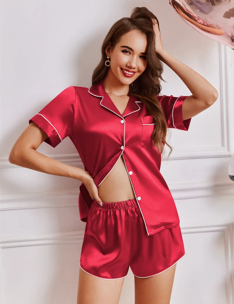 Ekouaer Teddy Tops with Shorts Satin Pajama Set (US Only) sold by Ekouaer product image thumbnail 5