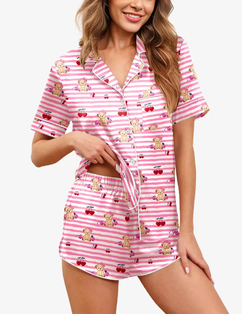 Ekouaer Teddy Tops with Shorts Satin Pajama Set (US Only) sold by Ekouaer product image thumbnail 3