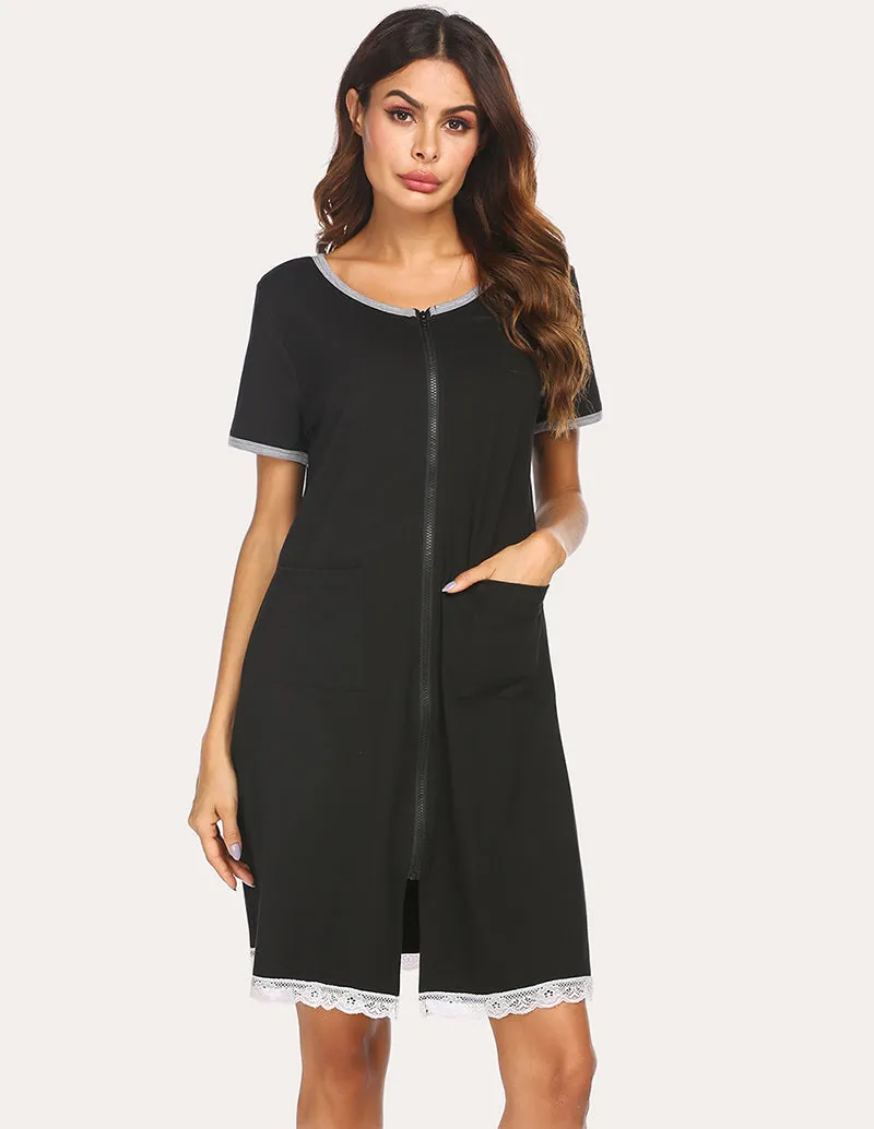 Ekouaer Lace Hem Nightdress with Pocket (US Only) sold by Ekouaer